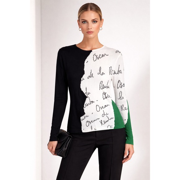 Oscar de la Renta Graphic Print Crew Neck Sweatshirt Size XL